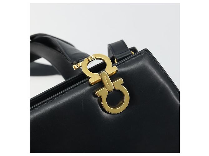 Borsa a mano in pelle Gancini Salvatore Ferragamo 2 in 1 Blu Navy Oro Auth ARZ896 - vista 10