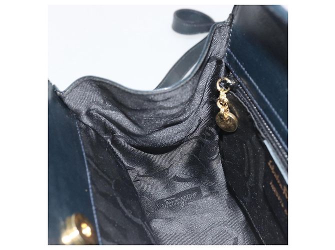 Borsa a mano in pelle Gancini Salvatore Ferragamo 2 in 1 Blu Navy Oro Auth ARZ896 - vista 20