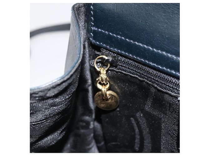 Borsa a mano in pelle Gancini Salvatore Ferragamo 2 in 1 Blu Navy Oro Auth ARZ896 - vista 21