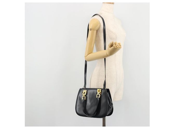 Borsa a mano in pelle Gancini Salvatore Ferragamo 2 in 1 Blu Navy Oro Auth ARZ896 - vista 23
