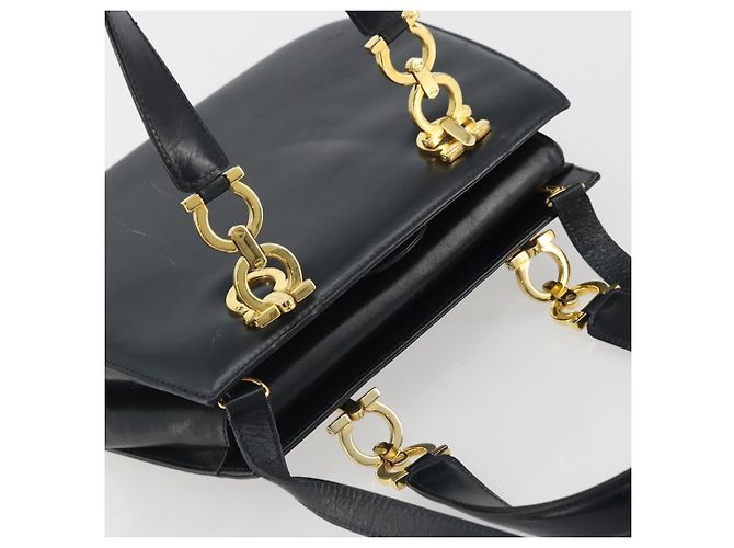Borsa a mano in pelle Gancini Salvatore Ferragamo 2 in 1 Blu Navy Oro Auth ARZ896 - vista 6