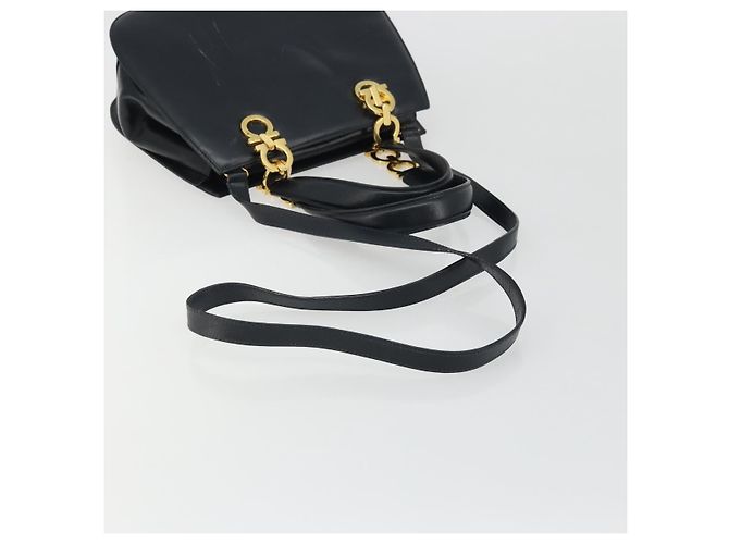 Borsa a mano in pelle Gancini Salvatore Ferragamo 2 in 1 Blu Navy Oro Auth ARZ896 - vista 8