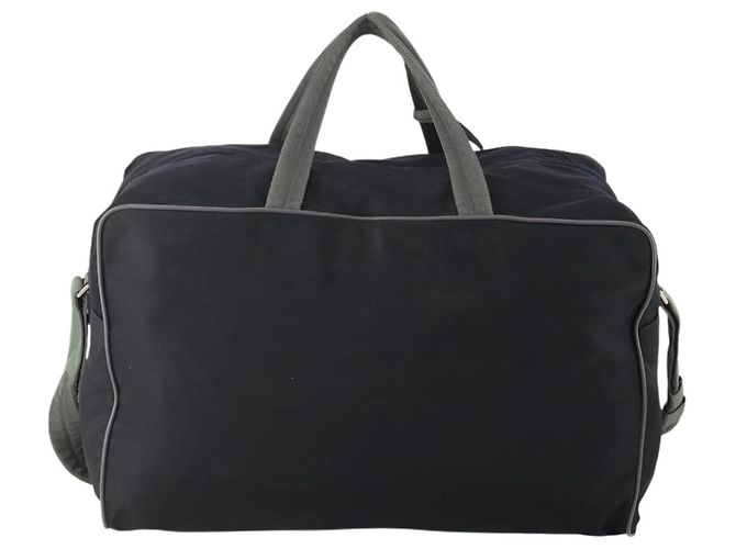 Borsa sportiva Boston in nylon 2 vie nera argento Auth YKZ775 di PRADA Nero - vista 2