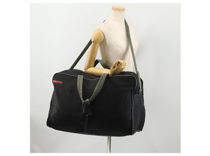 Borsa sportiva Boston in nylon 2 vie nera argento Auth YKZ775 di PRADA Nero - vista 26
