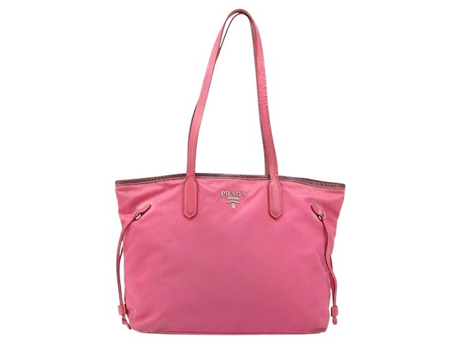 Borsa Tote Prada in Nylon Rosa Argento Auth ARZ877 - vista 13