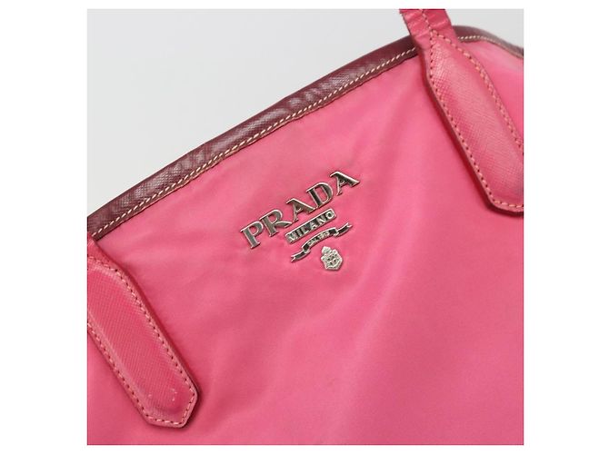 Borsa Tote Prada in Nylon Rosa Argento Auth ARZ877 - vista 17