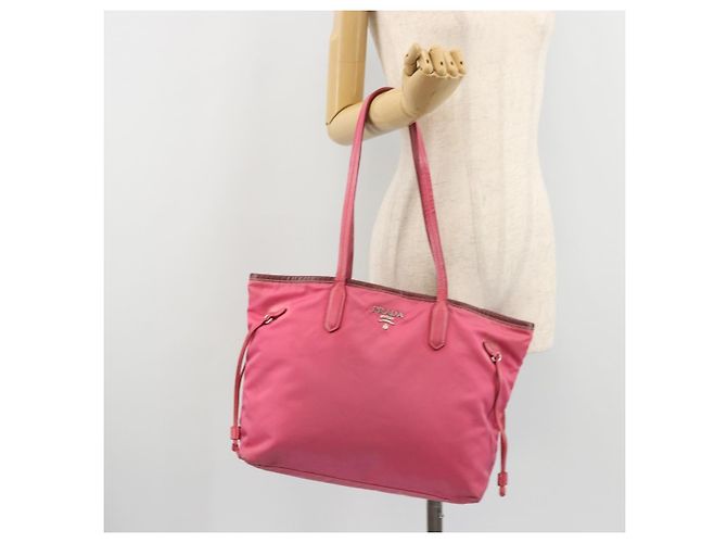 Borsa Tote Prada in Nylon Rosa Argento Auth ARZ877 - vista 23