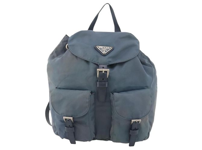 Zaino PRADA in nylon blu argento Auth YKZ354 - vista 13