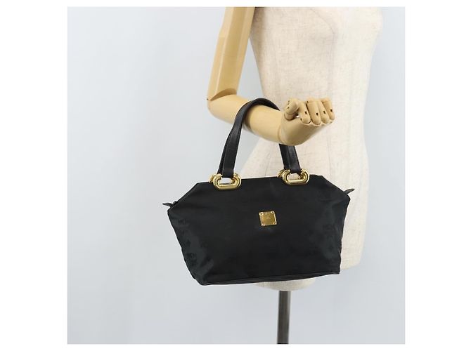 MCM Vicetos Logogram Borsa a Mano Nylon Nero Oro Auth mr2197 D'oro - vista 20