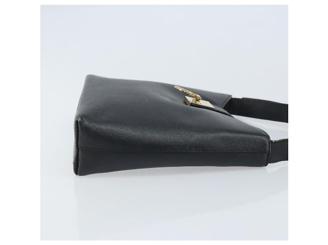 Bolsa de Ombro Gancini em Couro Preto e Dourado Auth BA11825 da Salvatore Ferragamo - vista 3