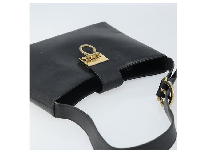 Bolsa de Ombro Gancini em Couro Preto e Dourado Auth BA11825 da Salvatore Ferragamo - vista 6