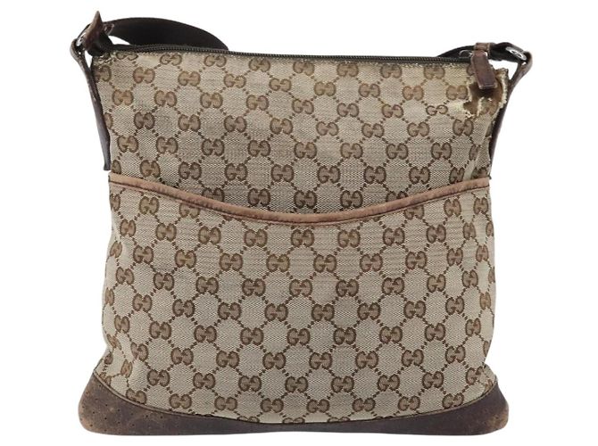 GUCCI GG Canvas Shoulder Bag Beige Silver 145857 Auth ka3527 Silvery - view 13