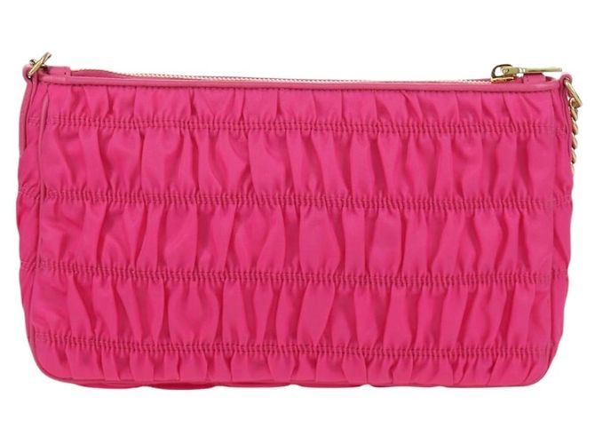 Borsa a spalla con catena Prada in nylon rosa e oro 1BH152 Auth SW2261SAM D'oro - vista 2
