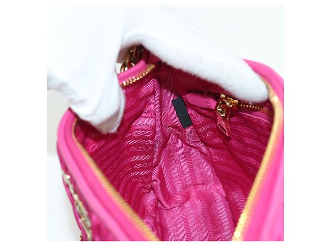 Borsa a spalla con catena Prada in nylon rosa e oro 1BH152 Auth SW2261SAM D'oro - vista 22