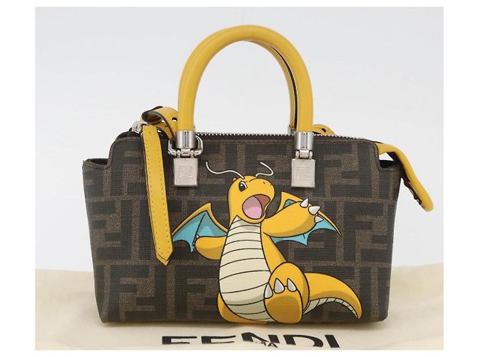 Borsa Dragonite in tela Zucca FENDI x FRGMT x POKMON 2way Nera Auth 167166SM Marrone Nero - vista 12