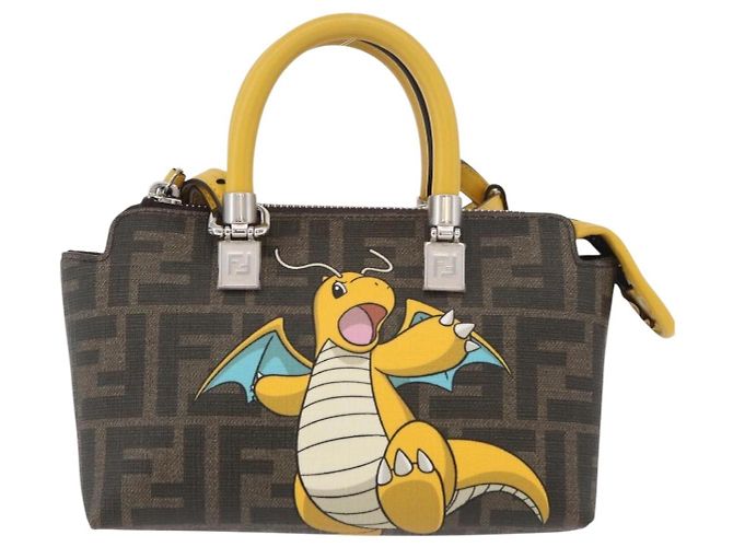 Borsa Dragonite in tela Zucca FENDI x FRGMT x POKMON 2way Nera Auth 167166SM Marrone Nero - vista 13