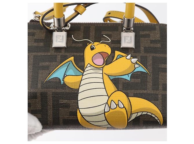 Borsa Dragonite in tela Zucca FENDI x FRGMT x POKMON 2way Nera Auth 167166SM Marrone Nero - vista 21