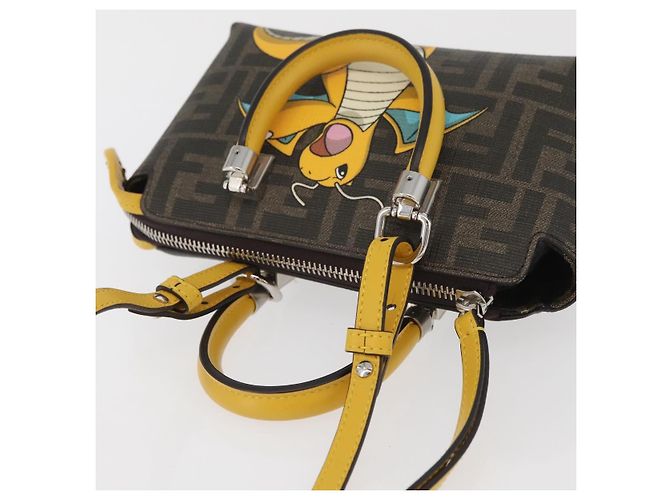 Borsa Dragonite in tela Zucca FENDI x FRGMT x POKMON 2way Nera Auth 167166SM Marrone Nero - vista 6
