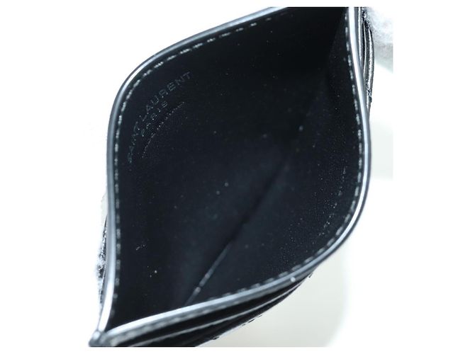 SAINT LAURENT Porta carte Cassandra Pelle Nera Argento Auth BAZ274M - vista 11