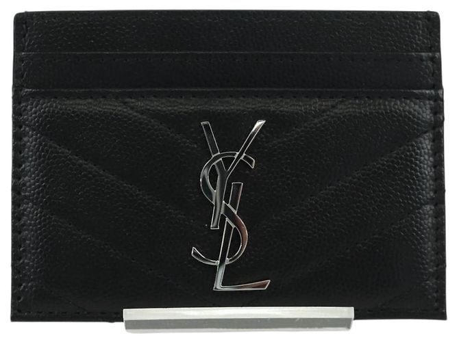 SAINT LAURENT Porta carte Cassandra Pelle Nera Argento Auth BAZ274M - vista 13