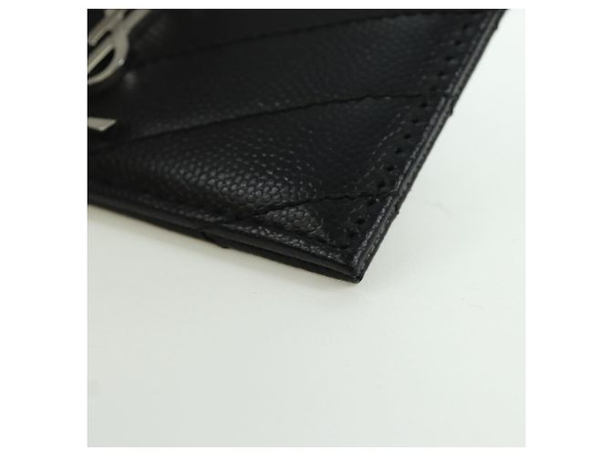 SAINT LAURENT Porta carte Cassandra Pelle Nera Argento Auth BAZ274M - vista 14