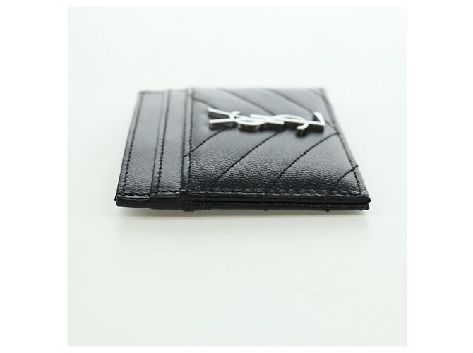 SAINT LAURENT Porta carte Cassandra Pelle Nera Argento Auth BAZ274M - vista 3