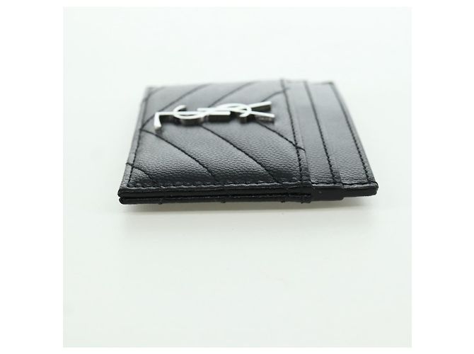 SAINT LAURENT Porta carte Cassandra Pelle Nera Argento Auth BAZ274M - vista 4