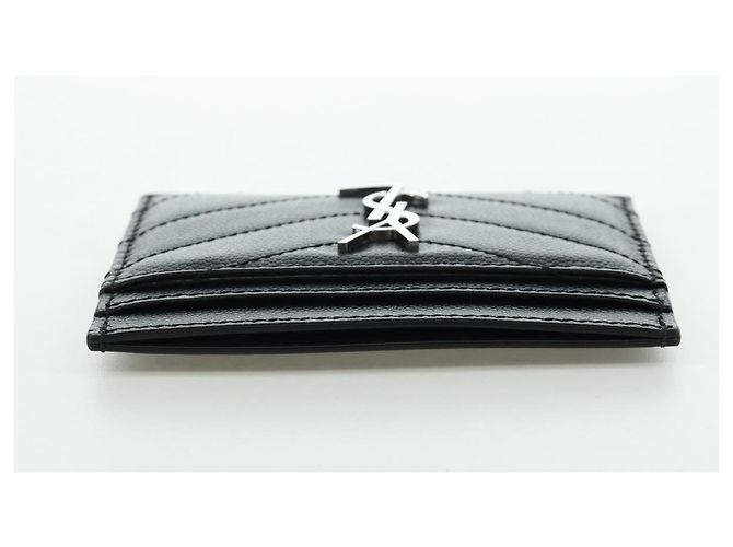 SAINT LAURENT Porta carte Cassandra Pelle Nera Argento Auth BAZ274M - vista 5