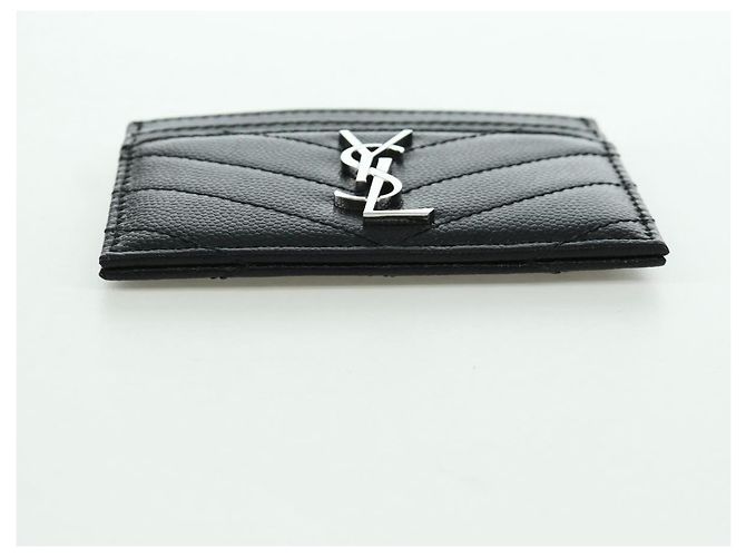 SAINT LAURENT Porta carte Cassandra Pelle Nera Argento Auth BAZ274M - vista 6