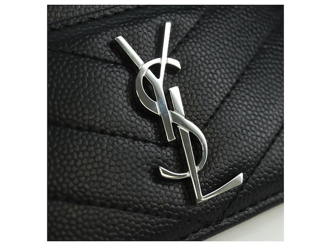 SAINT LAURENT Porta carte Cassandra Pelle Nera Argento Auth BAZ274M - vista 8