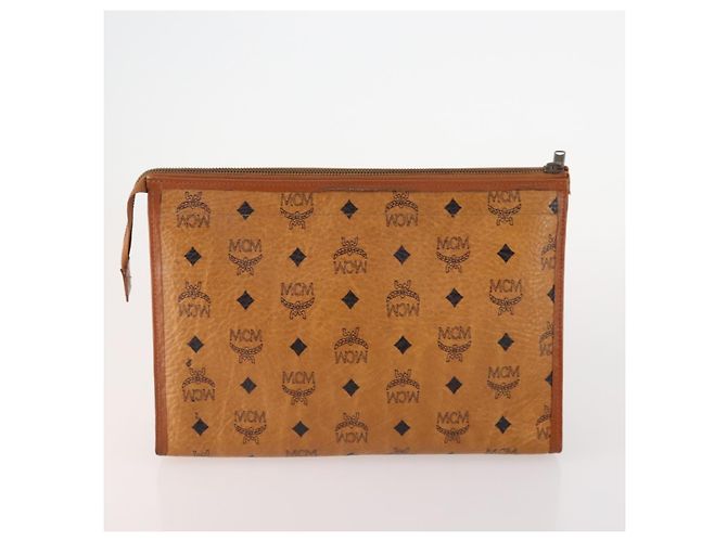 MCM Vicetos Logogram Clutch Bag in Pelle PVC 2 Set Marrone Auth 170519 - vista 3