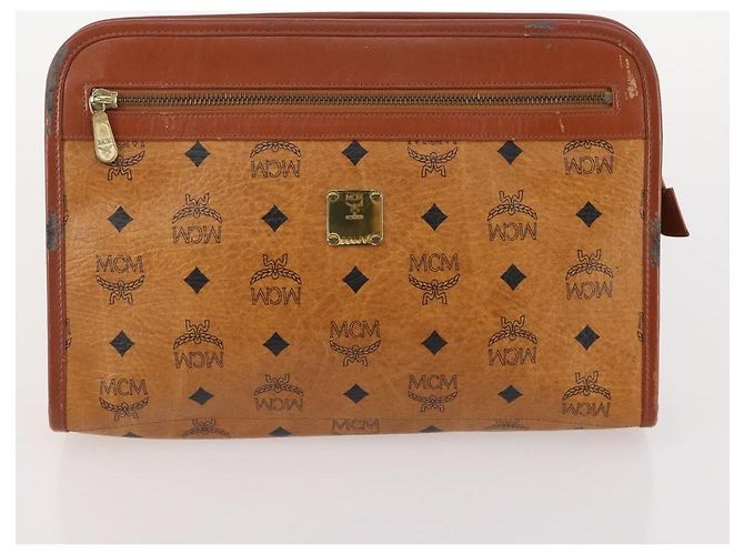 MCM Vicetos Logogram Clutch Bag in Pelle PVC 2 Set Marrone Auth 170519 - vista 9