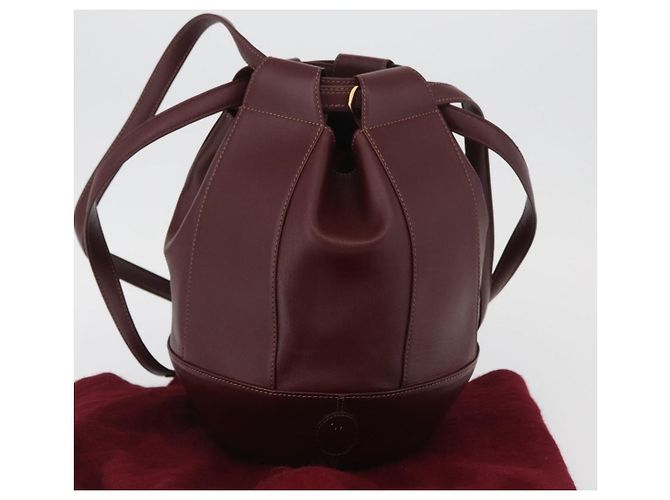 CARTIER Borsa a Spalla Must Line in Pelle Bordeaux Oro Auth YKZ388 - vista 12