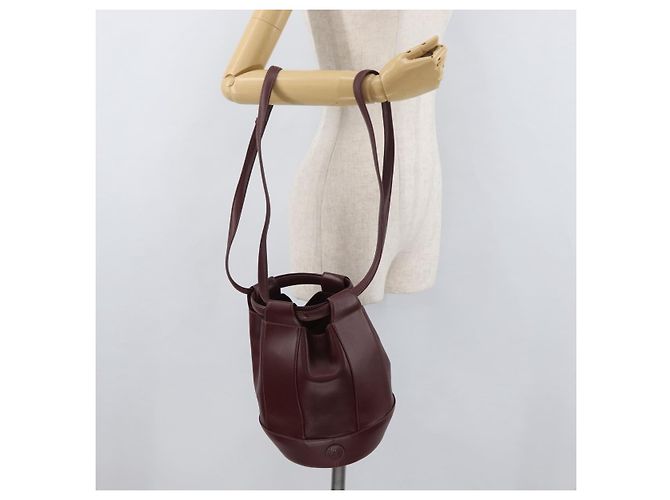 CARTIER Borsa a Spalla Must Line in Pelle Bordeaux Oro Auth YKZ388 - vista 19