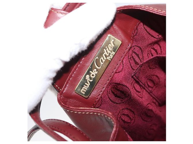 CARTIER Borsa a Spalla Must Line in Pelle Bordeaux Oro Auth YKZ388 - vista 9