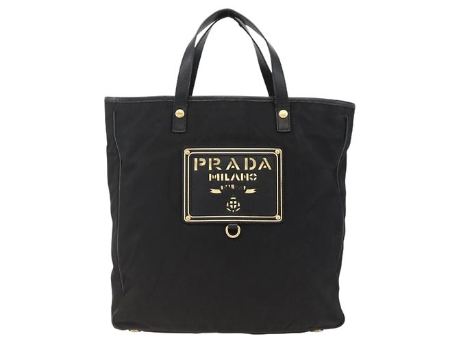 PRADA Handtasche Nylon Schwarz Gold Auth ARZ907 Golden - Ansicht 13