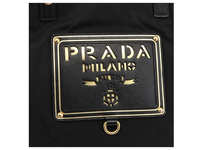 PRADA Handtasche Nylon Schwarz Gold Auth ARZ907 Golden - Ansicht 17