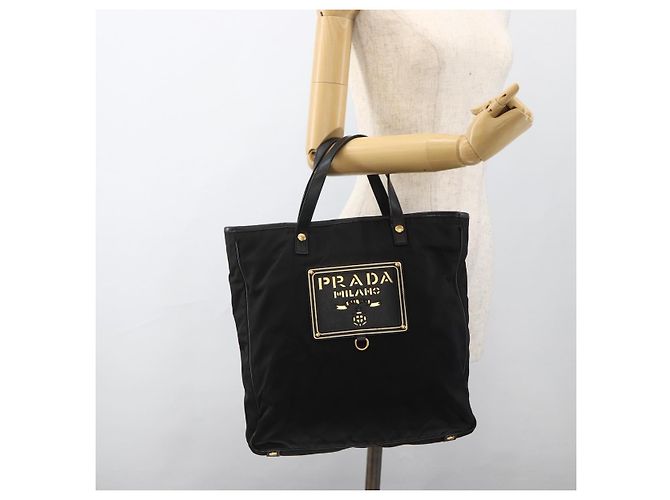 PRADA Handtasche Nylon Schwarz Gold Auth ARZ907 Golden - Ansicht 22