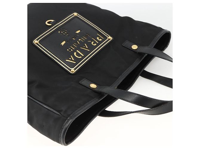 PRADA Handtasche Nylon Schwarz Gold Auth ARZ907 Golden - Ansicht 6