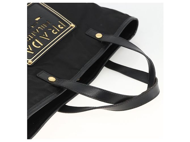 PRADA Handtasche Nylon Schwarz Gold Auth ARZ907 Golden - Ansicht 7
