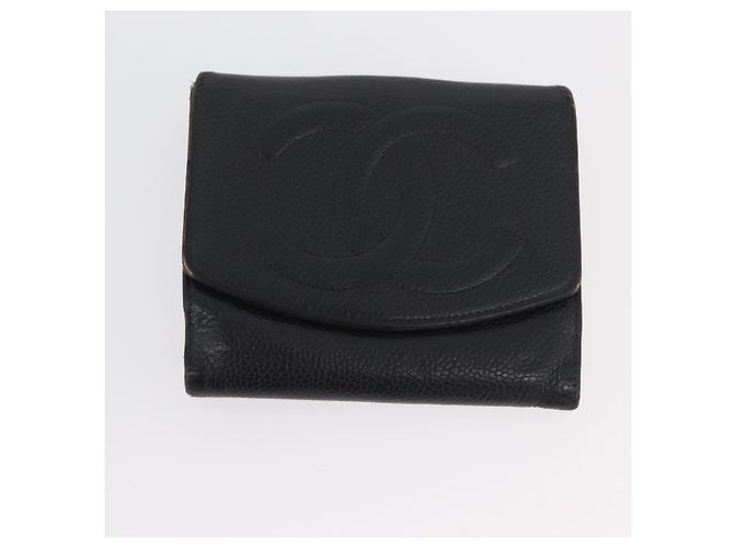 Portafoglio CHANEL in pelle di caviar 2 pezzi nero CC Auth bs34186 - vista 10