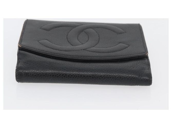 Portafoglio CHANEL in pelle di caviar 2 pezzi nero CC Auth bs34186 - vista 14