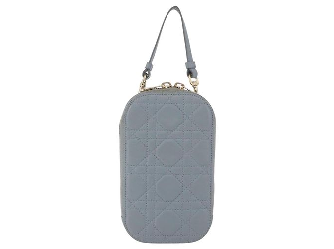 Borsa a tracolla in pelle di agnello grigia con catena Christian Dior Cannage Auth BAZ467 - vista 13