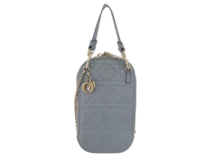 Borsa a tracolla in pelle di agnello grigia con catena Christian Dior Cannage Auth BAZ467 - vista 2