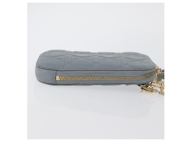 Borsa a tracolla in pelle di agnello grigia con catena Christian Dior Cannage Auth BAZ467 - vista 3