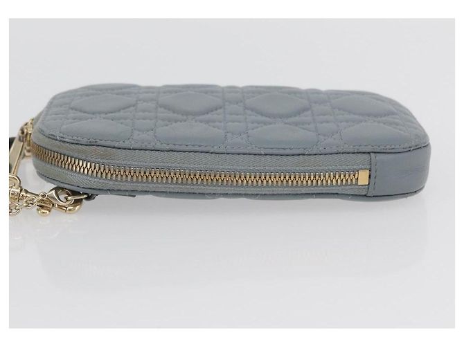 Borsa a tracolla in pelle di agnello grigia con catena Christian Dior Cannage Auth BAZ467 - vista 4