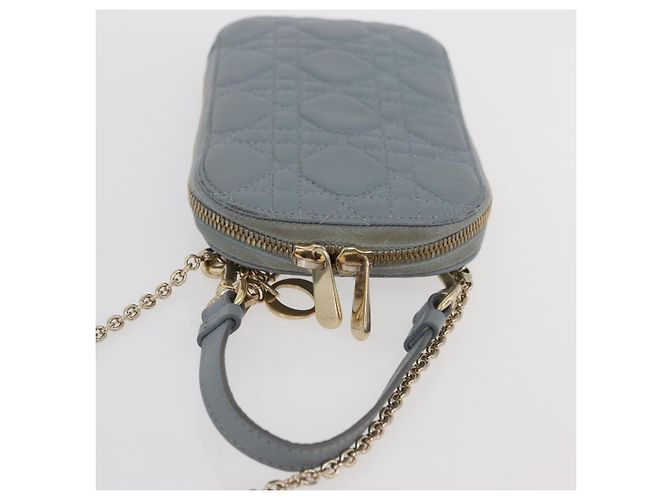 Borsa a tracolla in pelle di agnello grigia con catena Christian Dior Cannage Auth BAZ467 - vista 6
