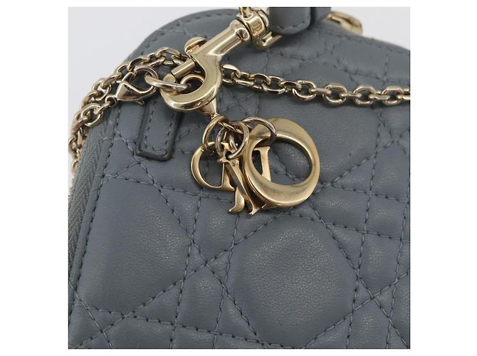 Borsa a tracolla in pelle di agnello grigia con catena Christian Dior Cannage Auth BAZ467 - vista 9