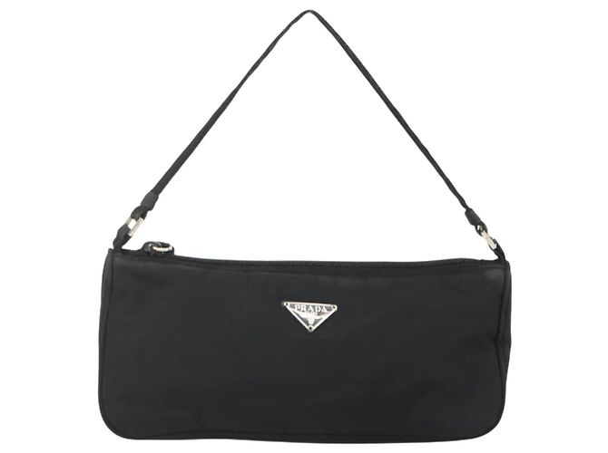 Bolso Accesorio Prada Nylon Negro Plata Auth bs34268 - vista 13