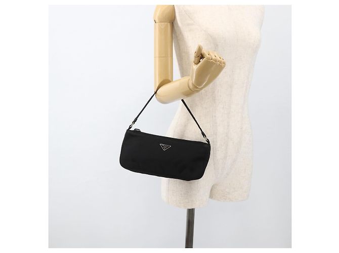 Bolso Accesorio Prada Nylon Negro Plata Auth bs34268 - vista 22